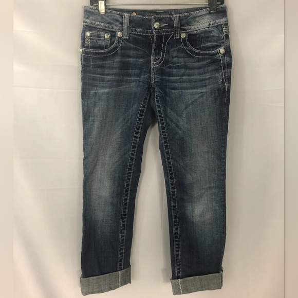 Miss Me Womens Blue Medium Wash Rhinestone 5 Pocket Denim Jeans Size 26 - Picture 2 of 6